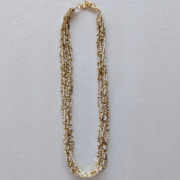 Jewelry - Gold & White Multi-Strand Beaded Necklace